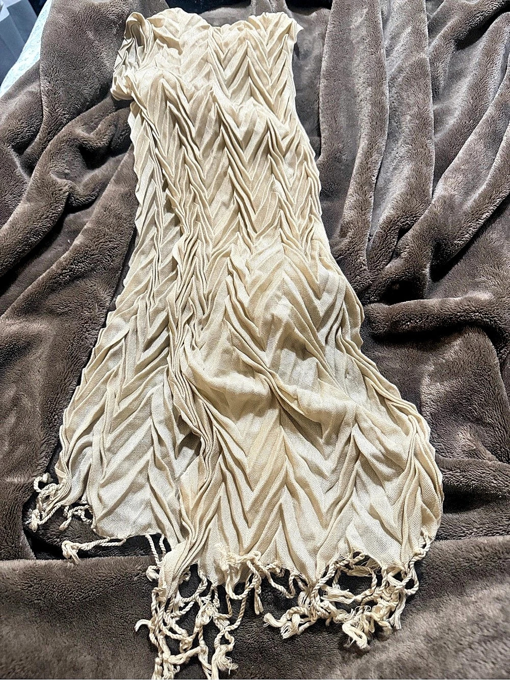 Gingo Biloba SA Cream Geometric Fringe Scarf